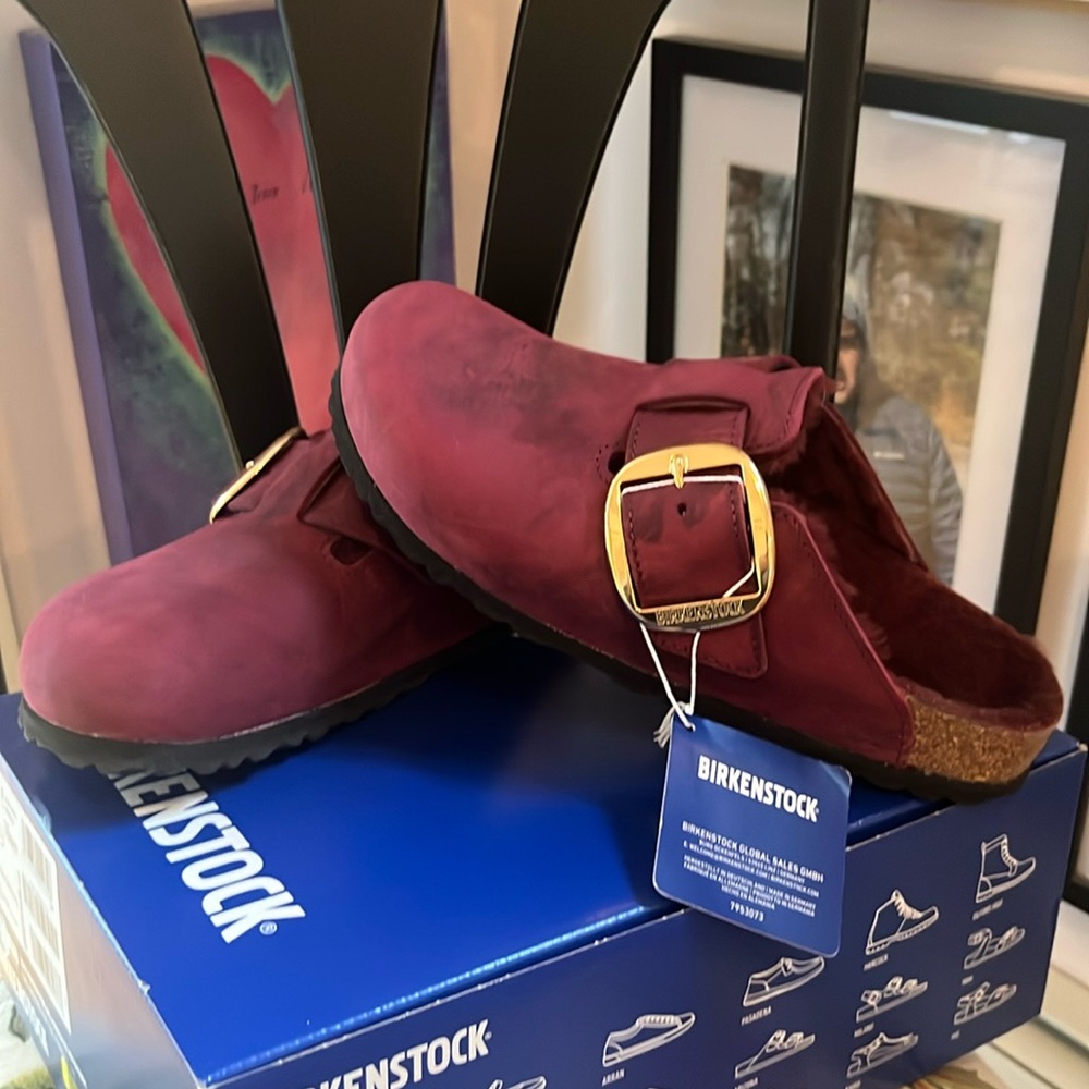 NEW IN BOX Birkenstock Boston Big Buckle Shearling Zinfandel Size 8 / 39 HTF